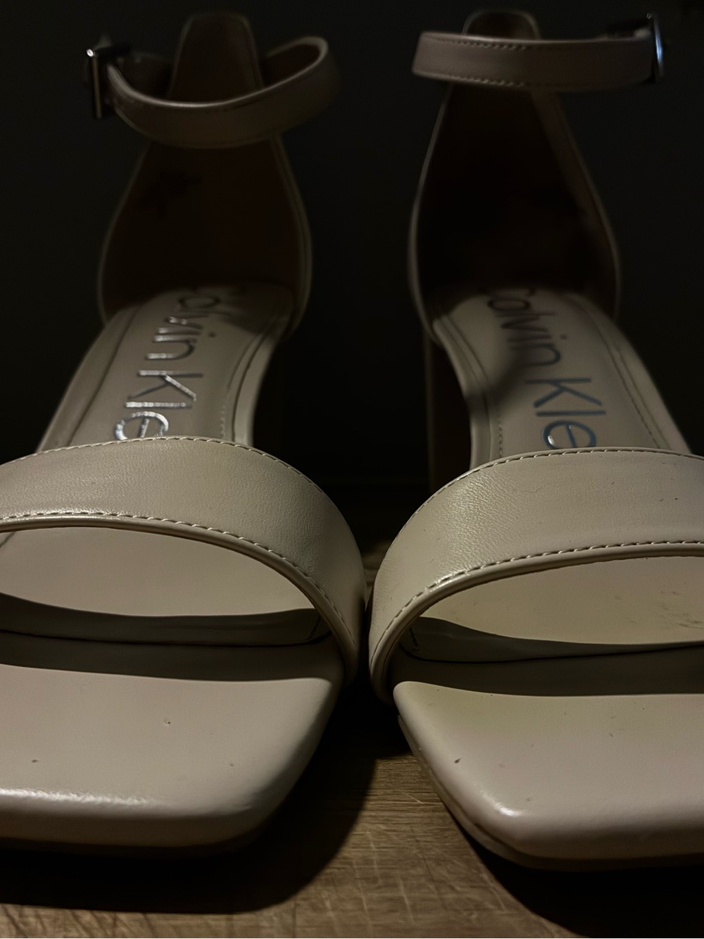 Calvin Klein Beige Minimalist Ankle-Strap Heels
